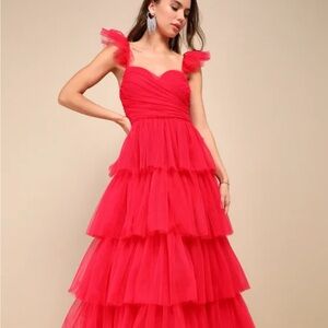 Lulu's Vibrant Red Mesh Dress